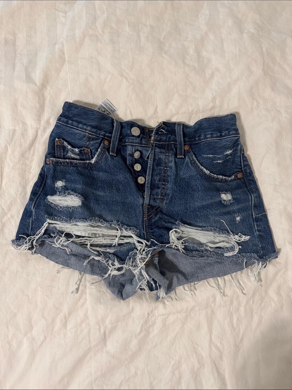 Levi's Dark Blue Ripped Denim Cutoff Shorts